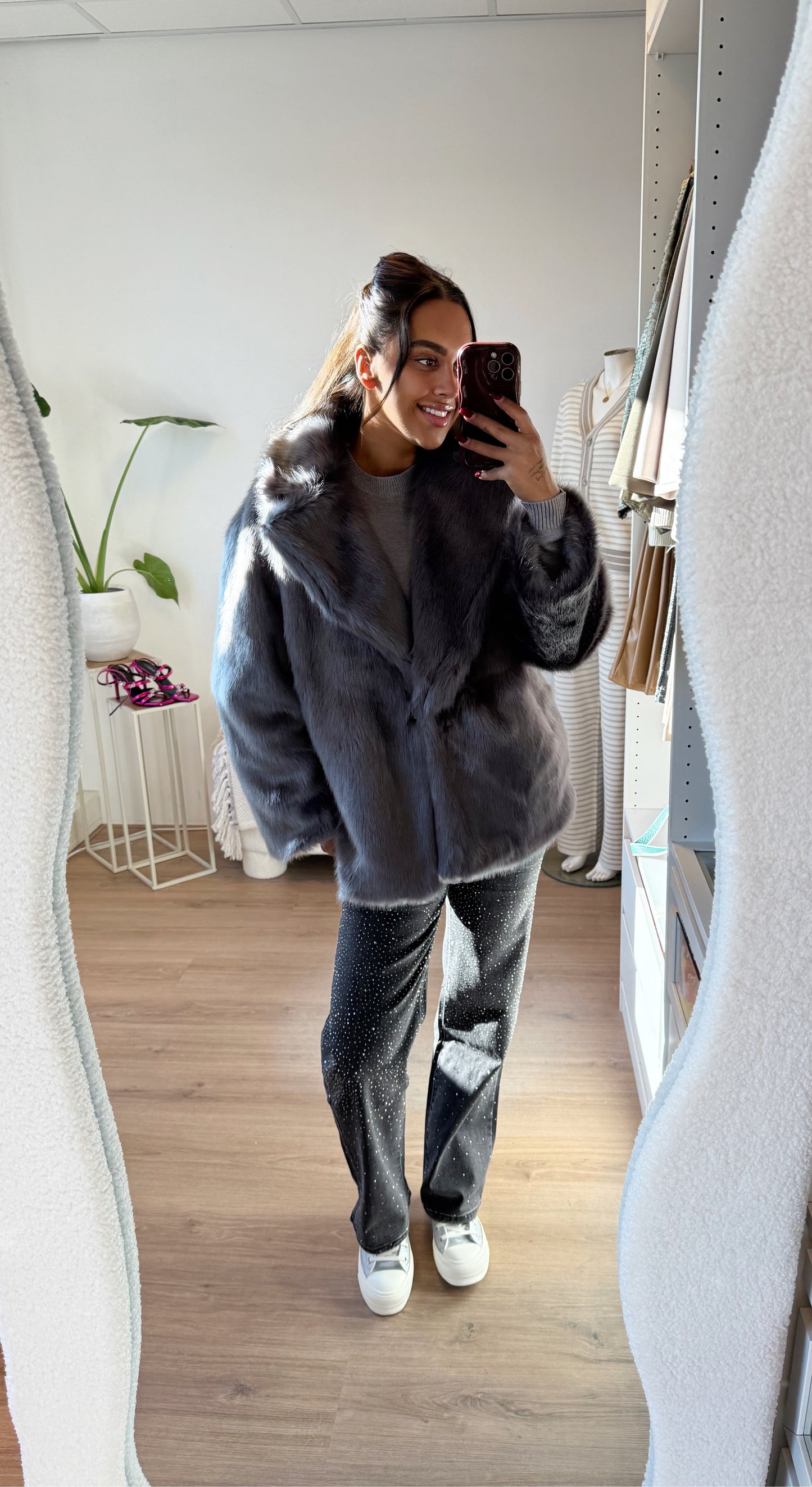 Jeans straight fit glitter all-over donkergrijs