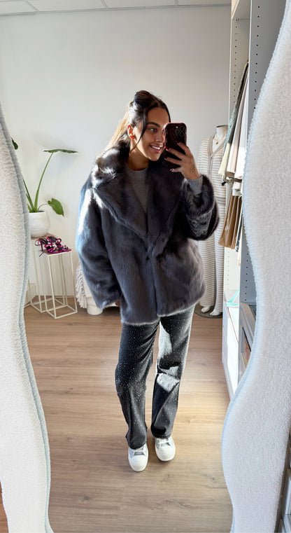 Jeans straight fit glitter all-over donkergrijs