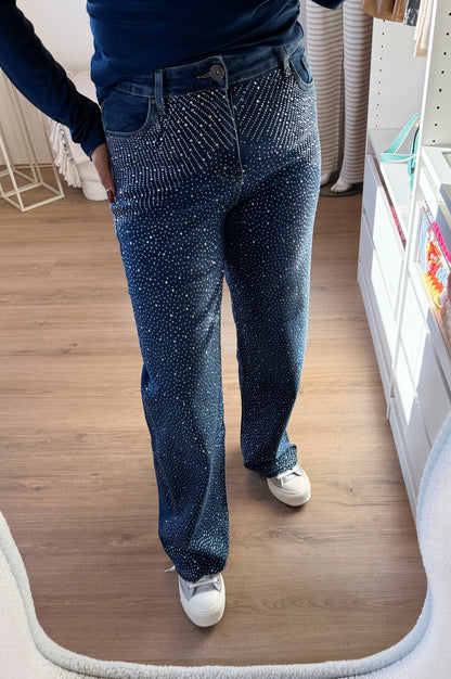 Jeans straight fit glitter all-over denimblauw