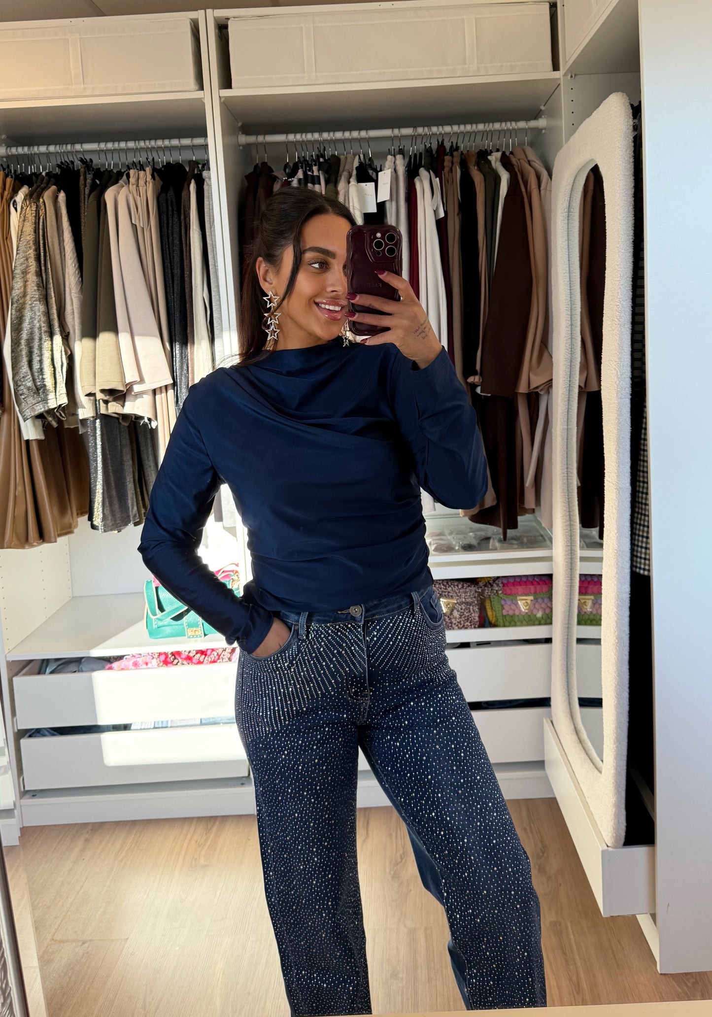 Jeans straight fit glitter all-over denimblauw