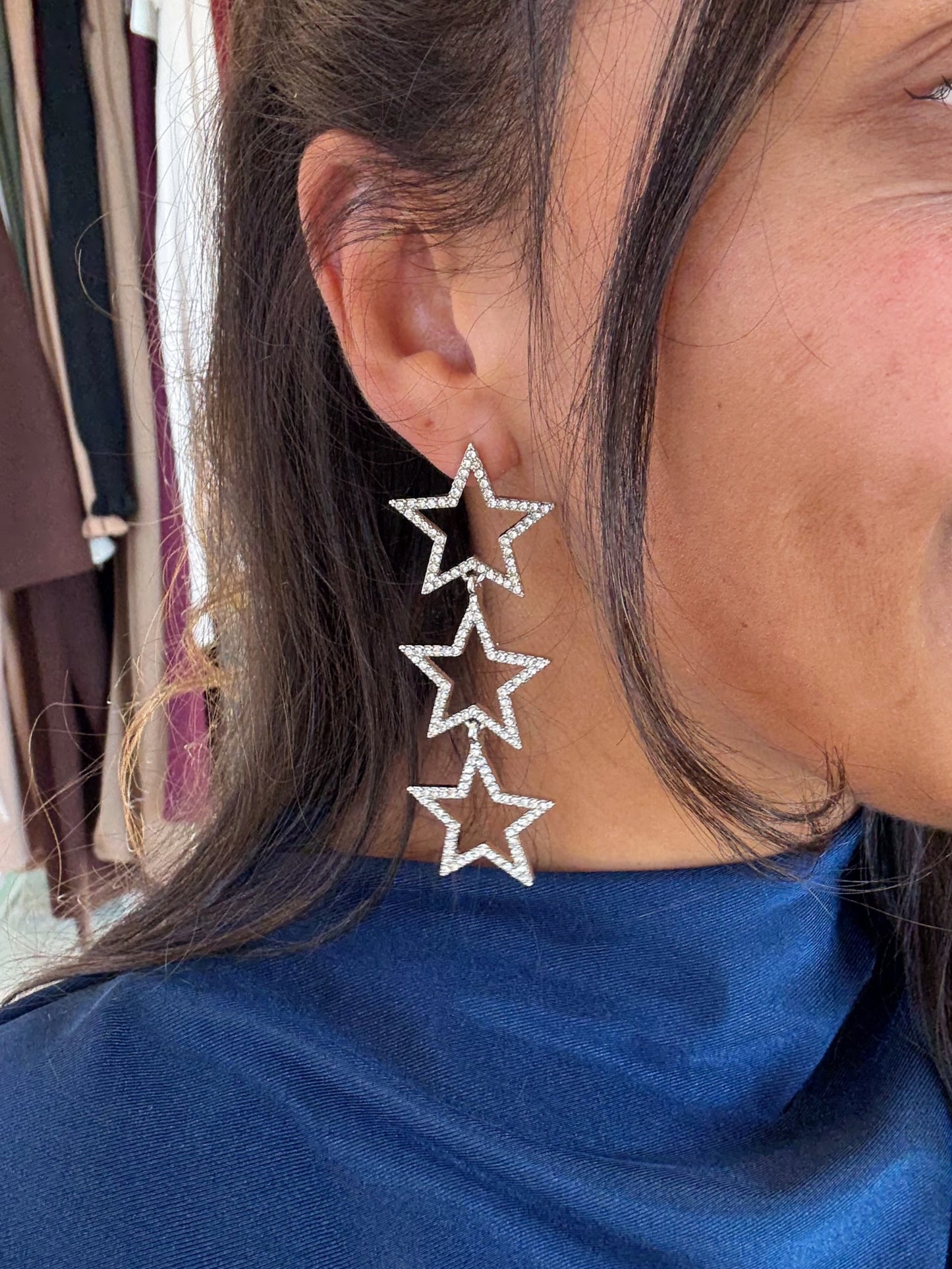 Oorbellen glitter sterren zilver