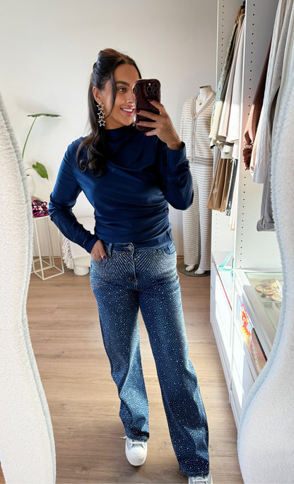 Jeans straight fit glitter all-over denimblauw