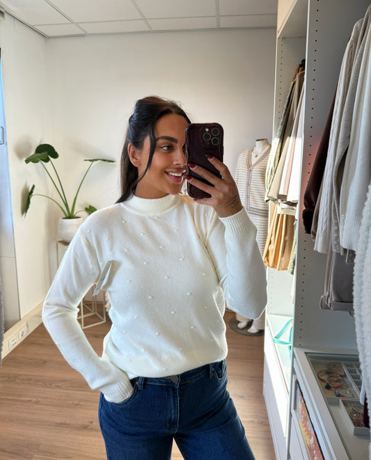 Sweater super soft col met dot print offwhite