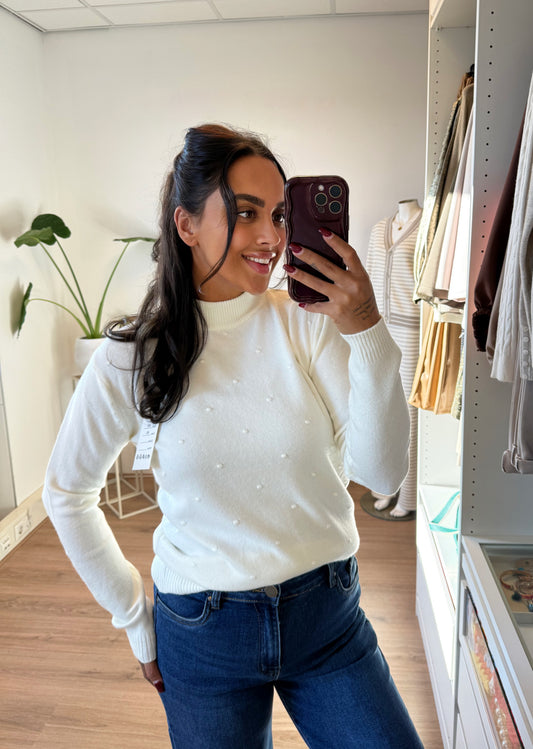 Sweater super soft col met dot print offwhite
