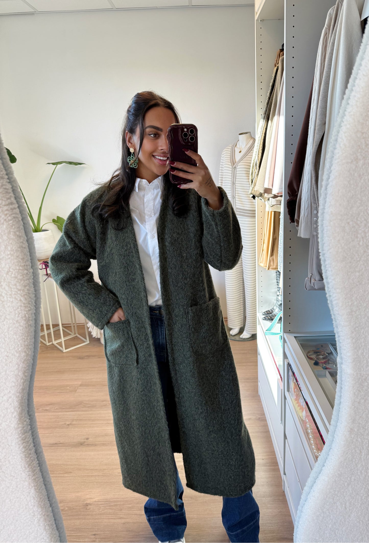 Soft touch vest met zakken army green