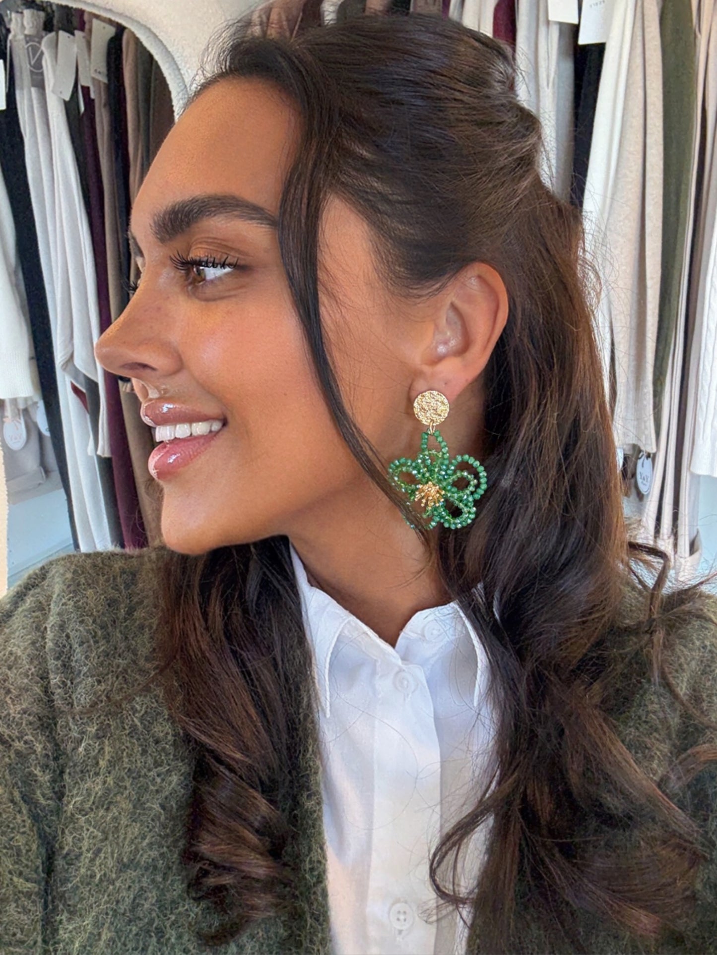 Oorbellen sparkle bloem groen & goud