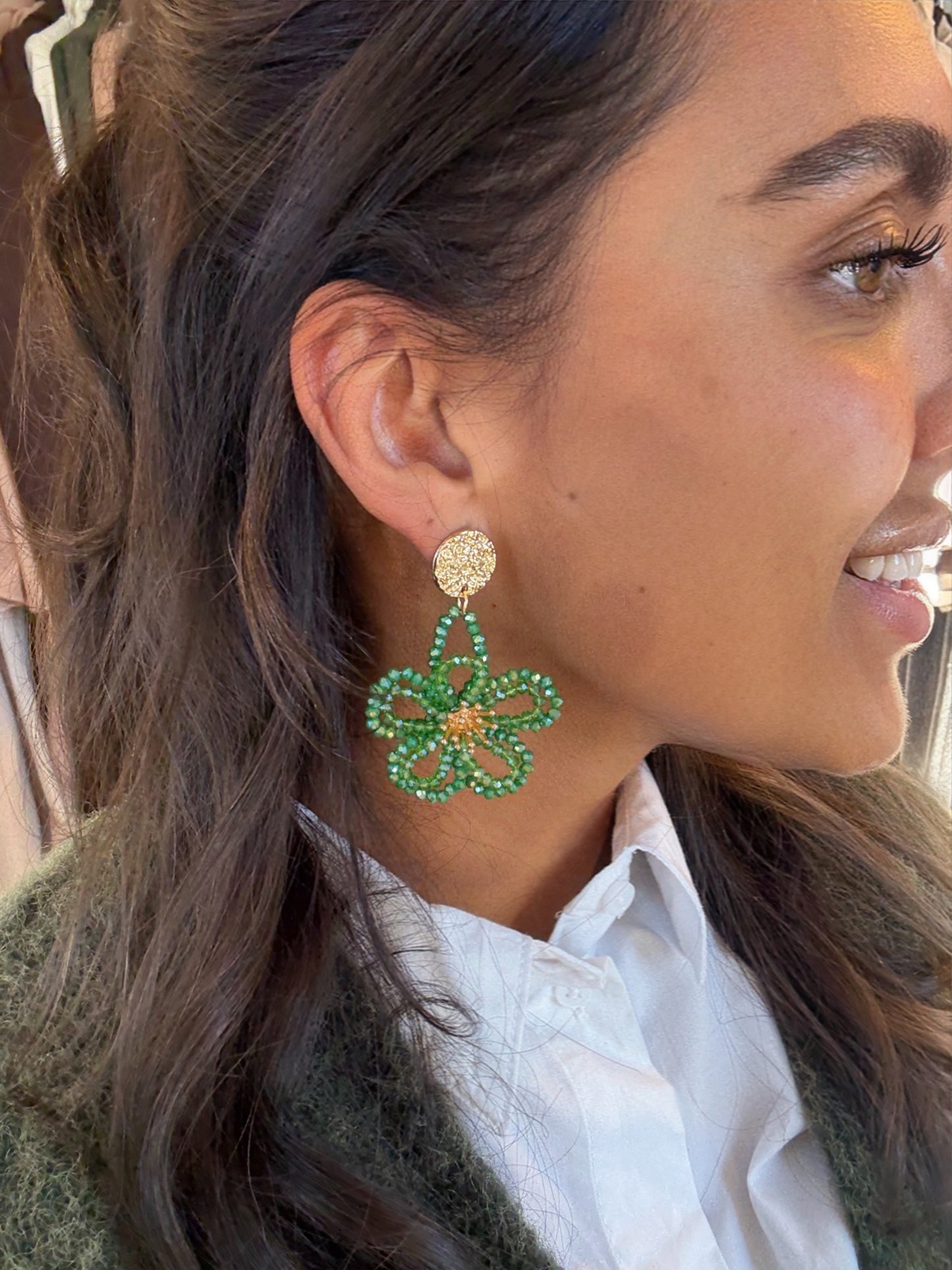 Oorbellen sparkle bloem groen & goud