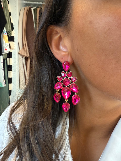 Oorbellen statement fuchsia roze & goud