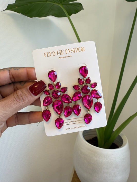 Oorbellen statement fuchsia roze & goud