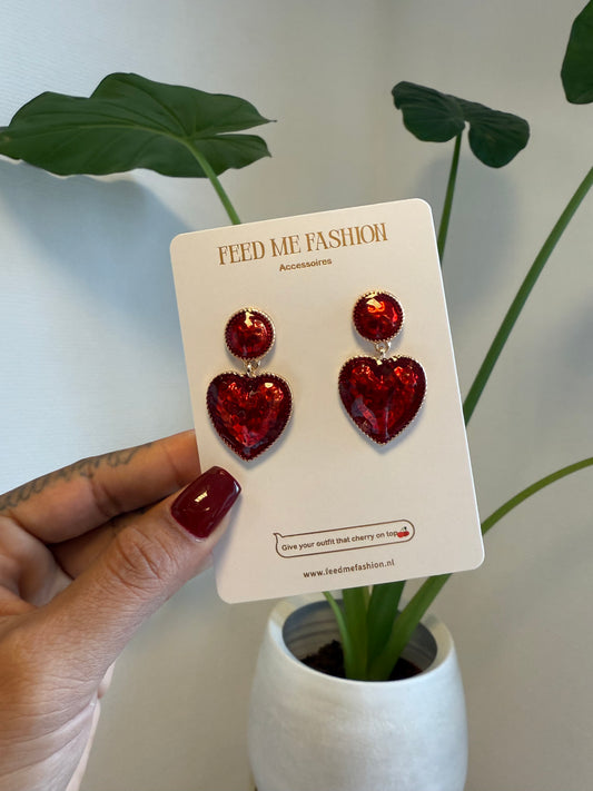 Oorbellen hart bordeaux rood