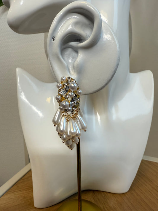 Oorbellen vintage look parels goud & zilver