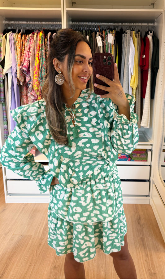 Florine ruffle set mint & white