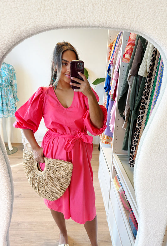 Belle blouse dress midi coral/pink