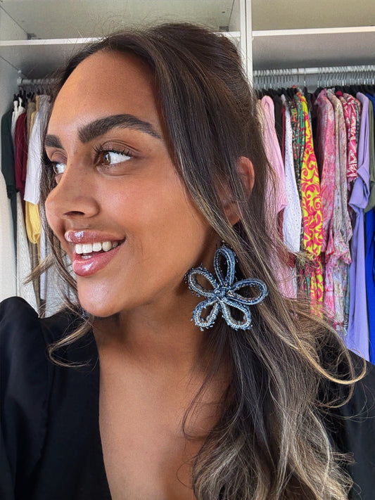 handmade denim flower earrings