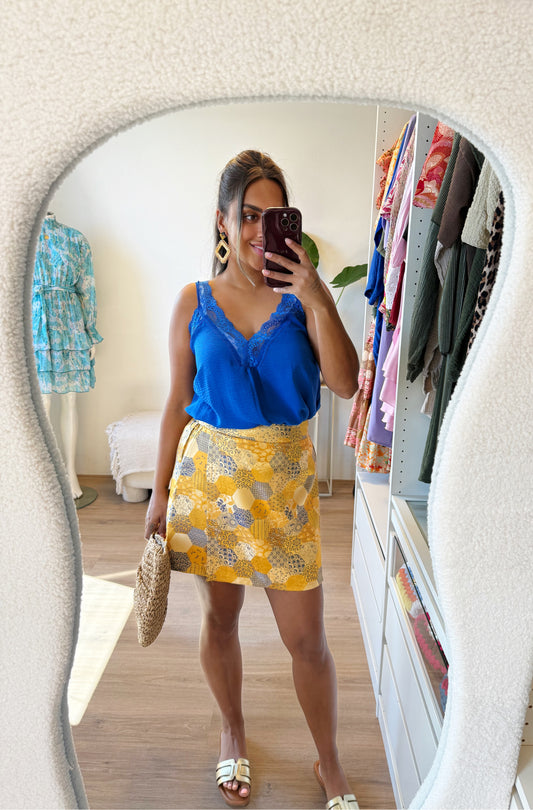 Sky shiny skirt yellow & kobalt