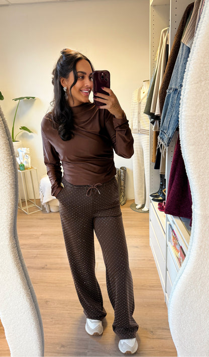 strass straight fit jogger choco bruin