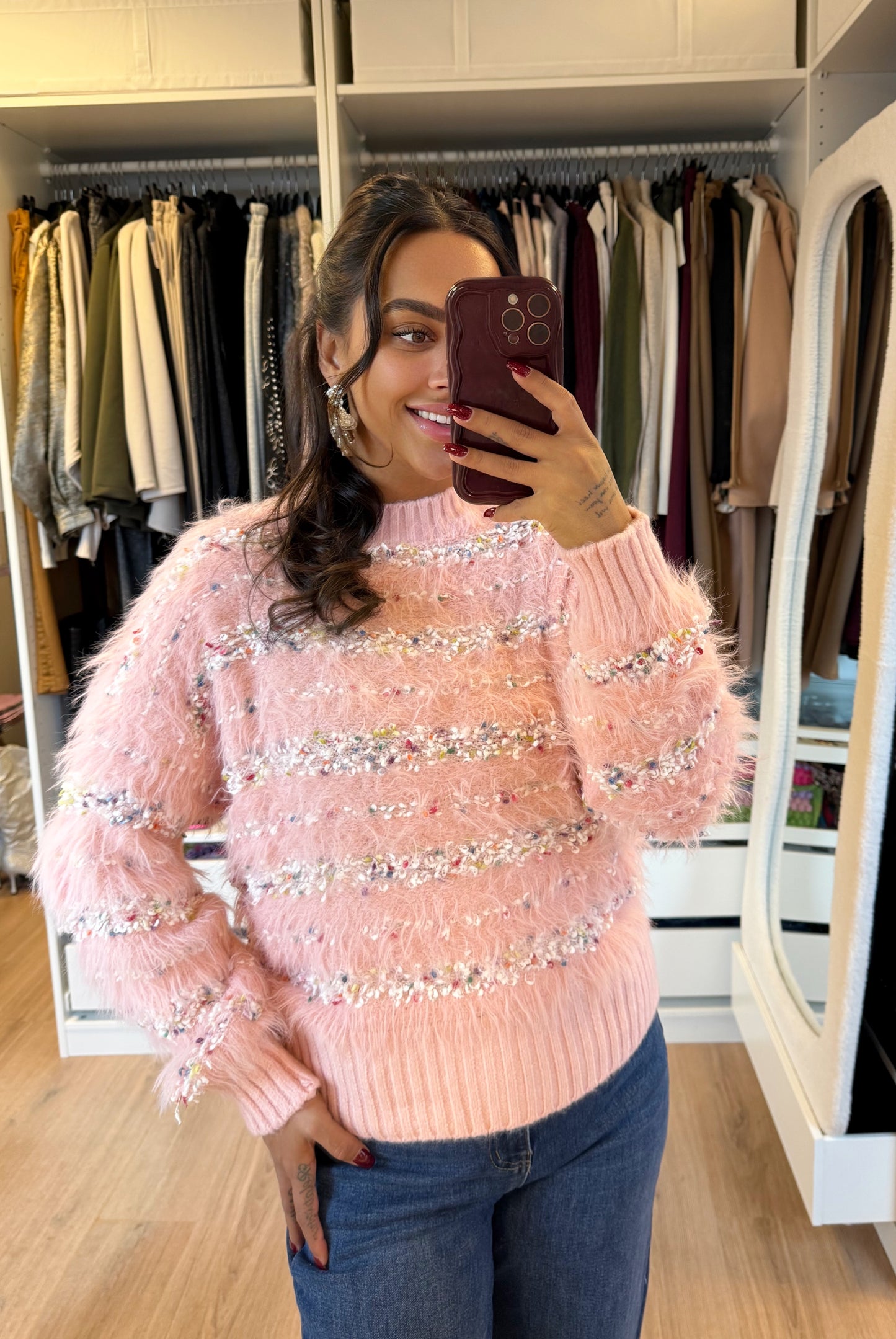 Fluffy sweater lichtroze