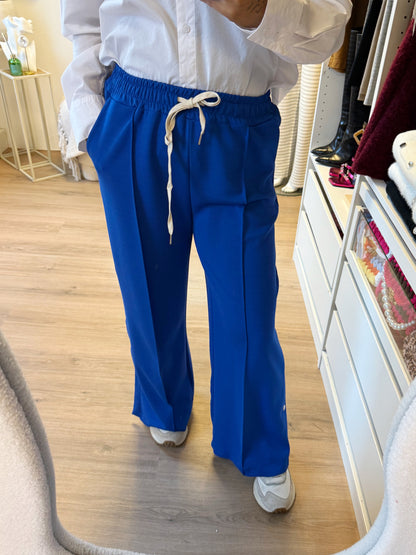 Button wide leg jogger kobalt