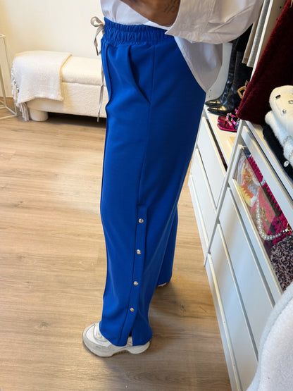 Button wide leg jogger kobalt