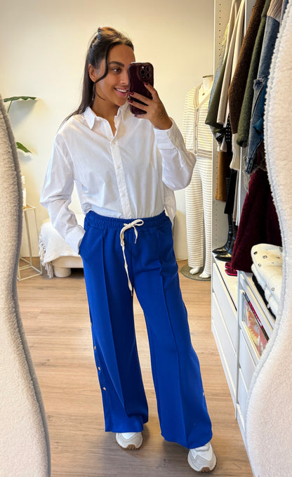 Button wide leg jogger kobalt