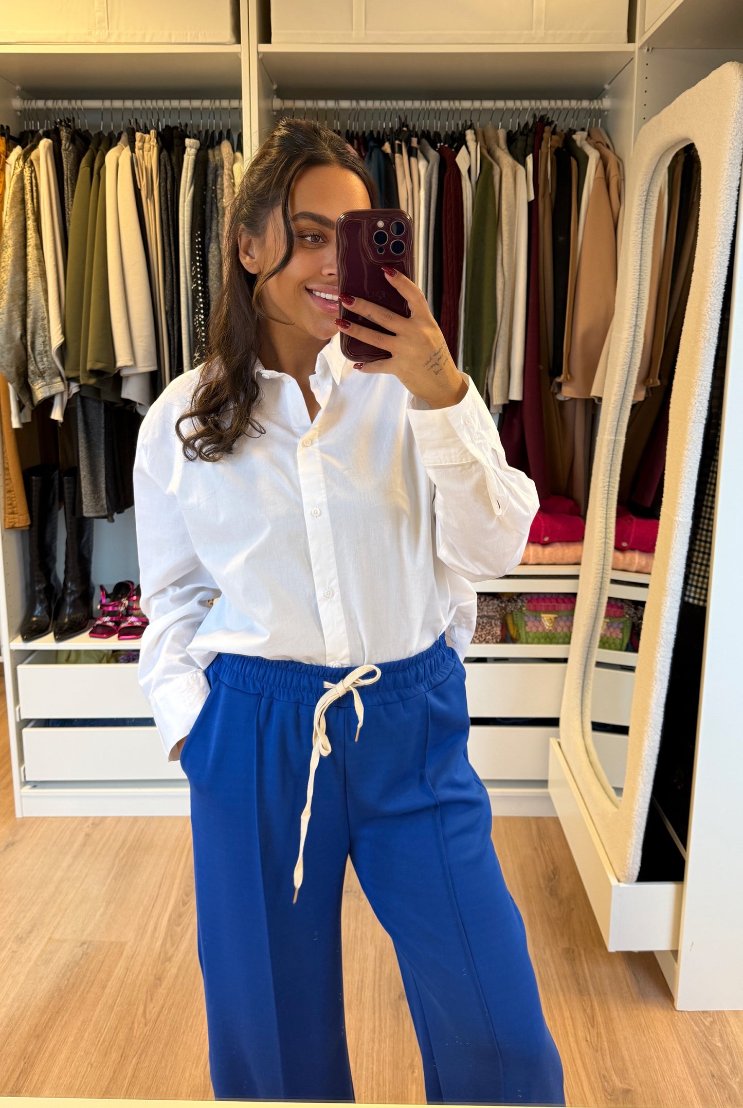 Button wide leg jogger kobalt