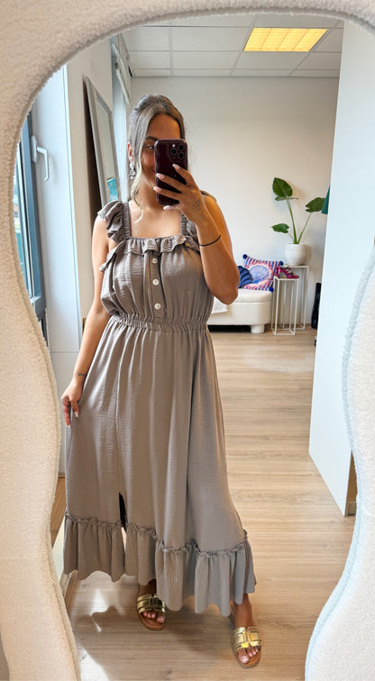 Bijou button maxi dress taupe