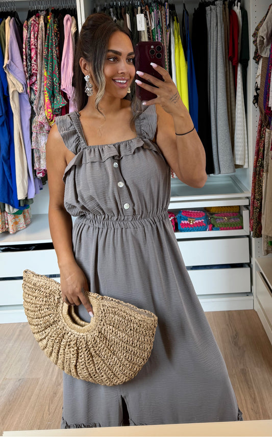 Bijou button maxi dress taupe