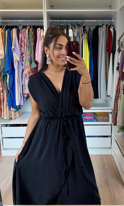 Whitney waterfall maxi dress black