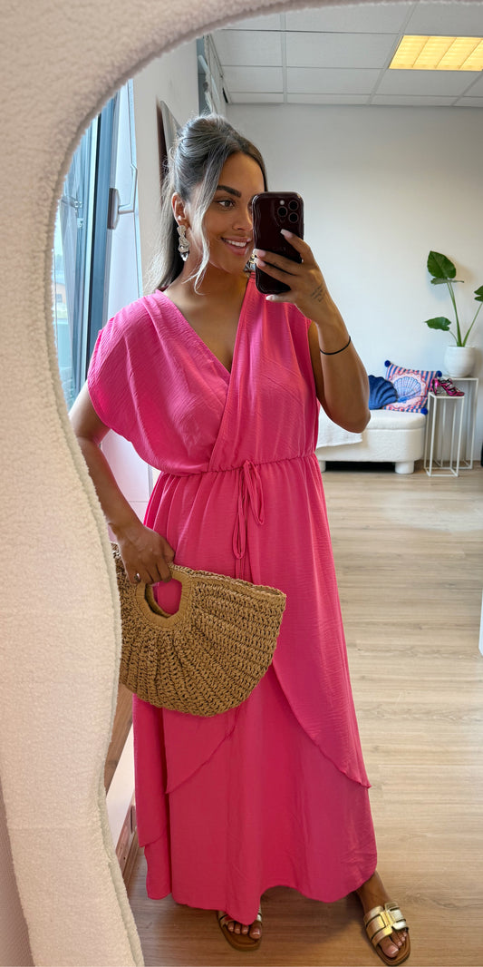 Whitney waterfall maxi dress hot pink