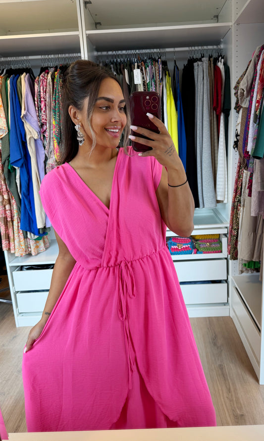 Whitney waterfall maxi dress hot pink