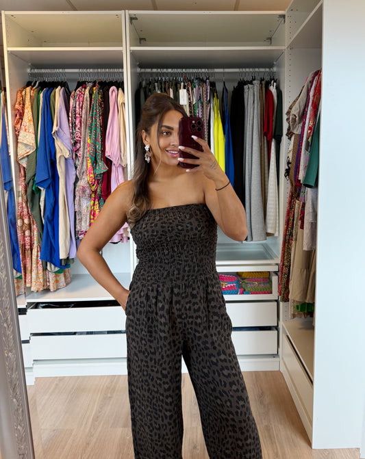 Jaily jumpsuit strapless leopard print