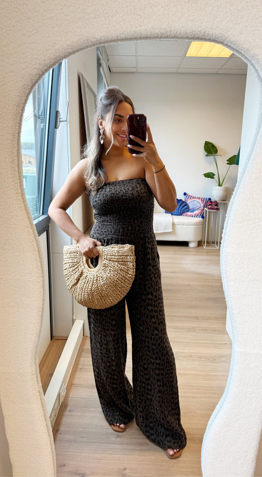 Jaily jumpsuit strapless leopard print