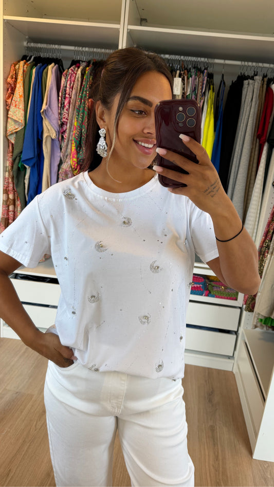 Sequin tshirt white & silver