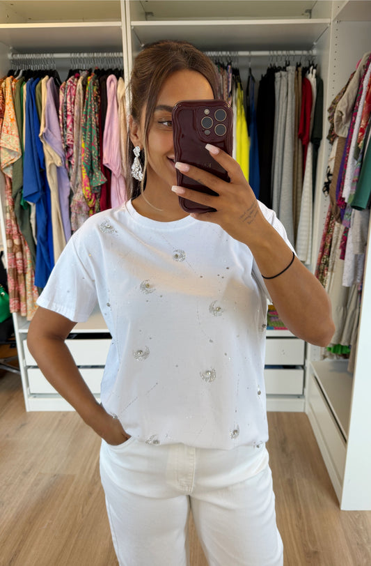 Sequin tshirt white & silver