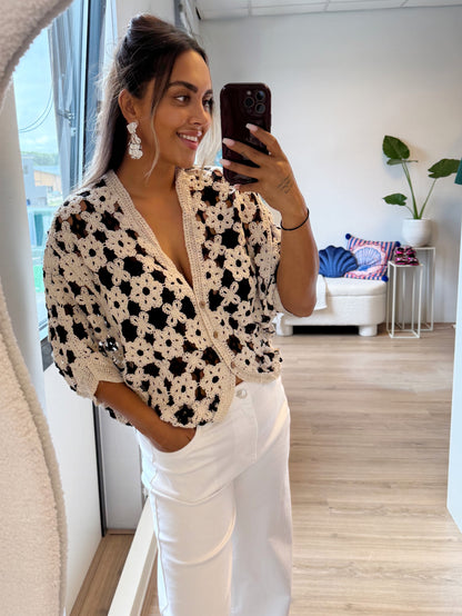 Crochet butterfly top flower print