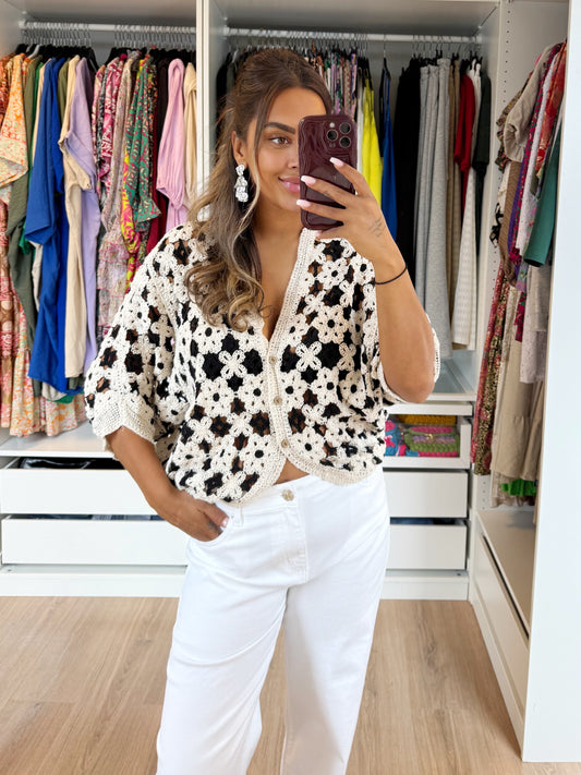 Crochet butterfly top flower print