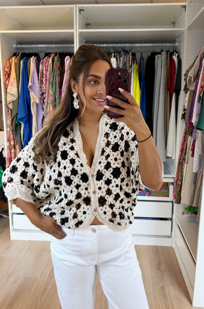 Crochet butterfly top flower print