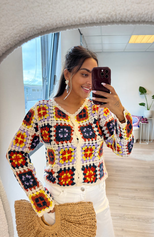 Cassie crochet top/vest navy & red