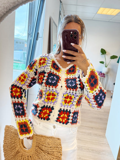 Cassie crochet top/vest navy & red