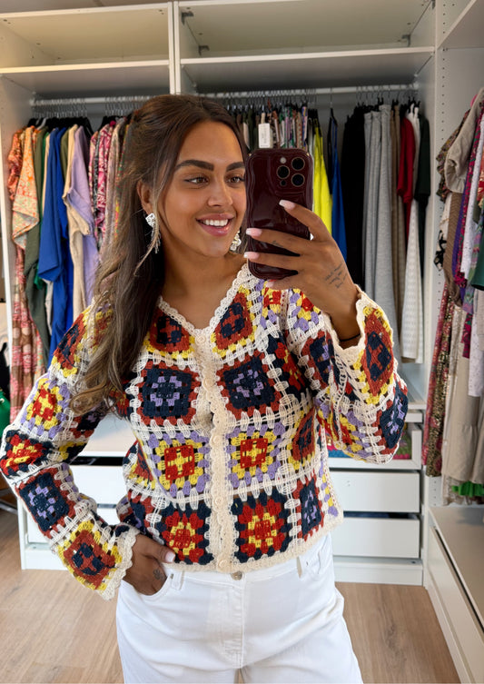 Cassie crochet top/vest navy & red