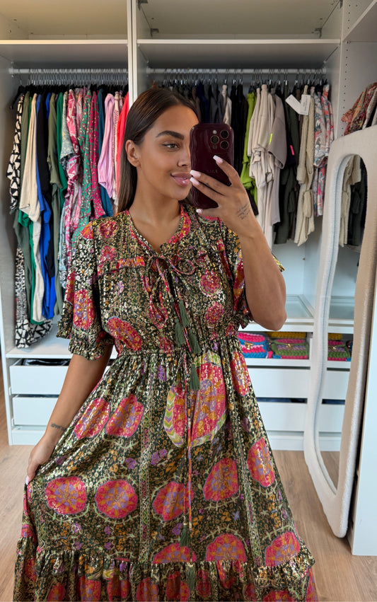 Sephora golden detail dress dark green