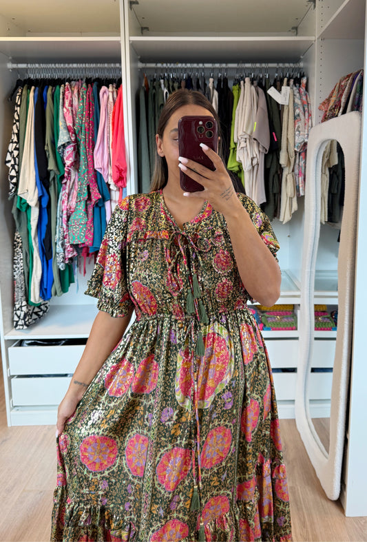 Sephora golden detail dress dark green