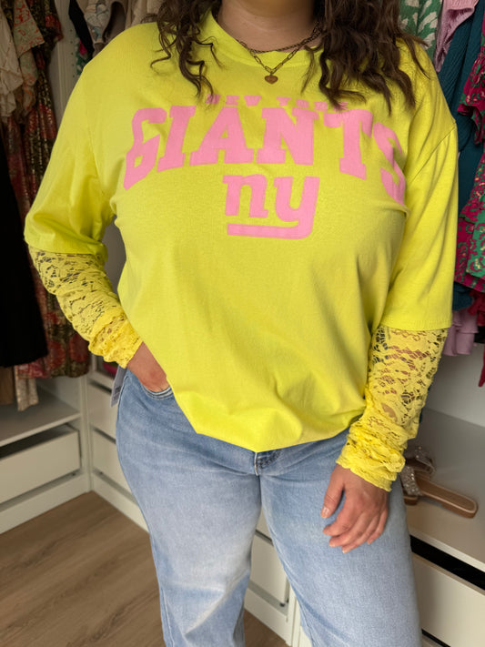 New york longsleeve lace T-shirt yellow & pink
