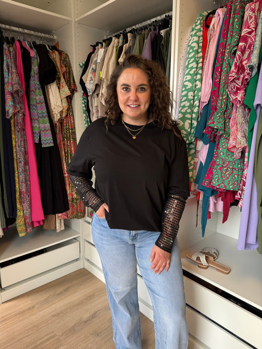 Gigi longsleeve glitter T-shirt black
