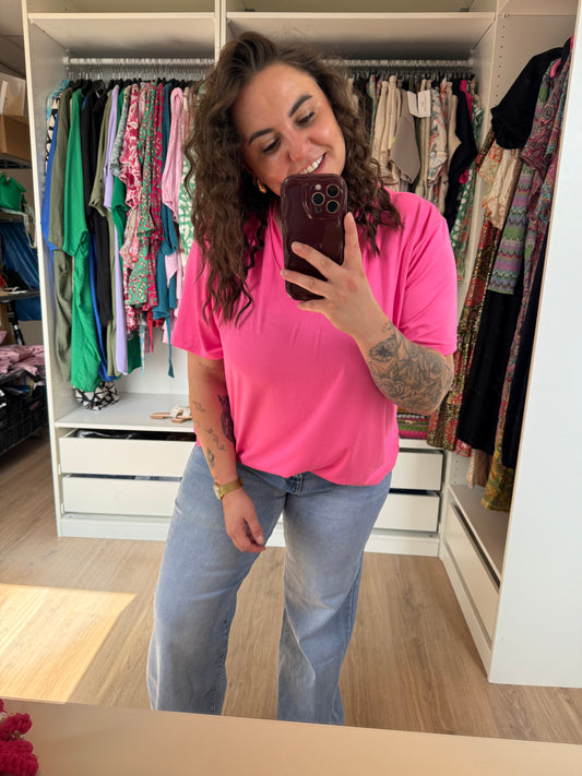 Basic T-shirt hot pink v-hals 40/48