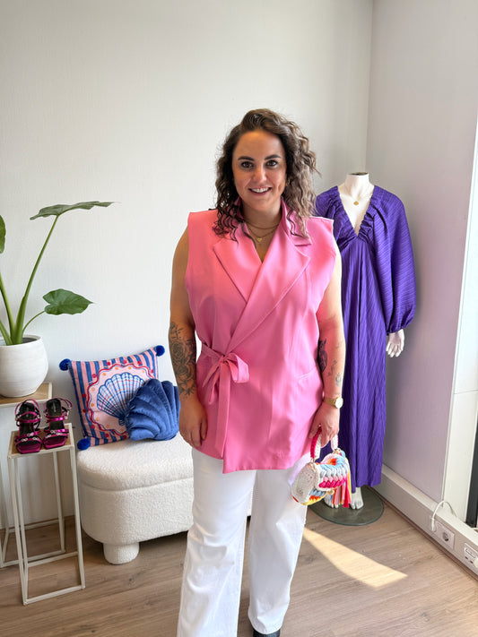 Charlotte bow gilet pink