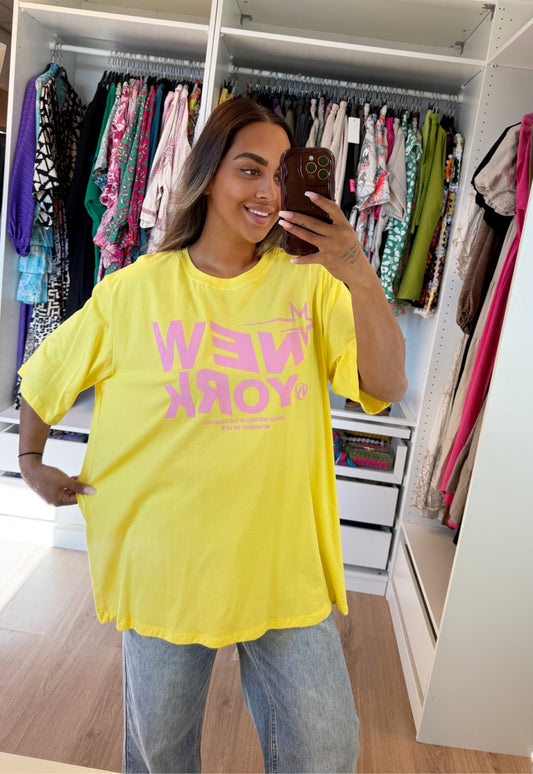 NY T-shirt yellow & pink