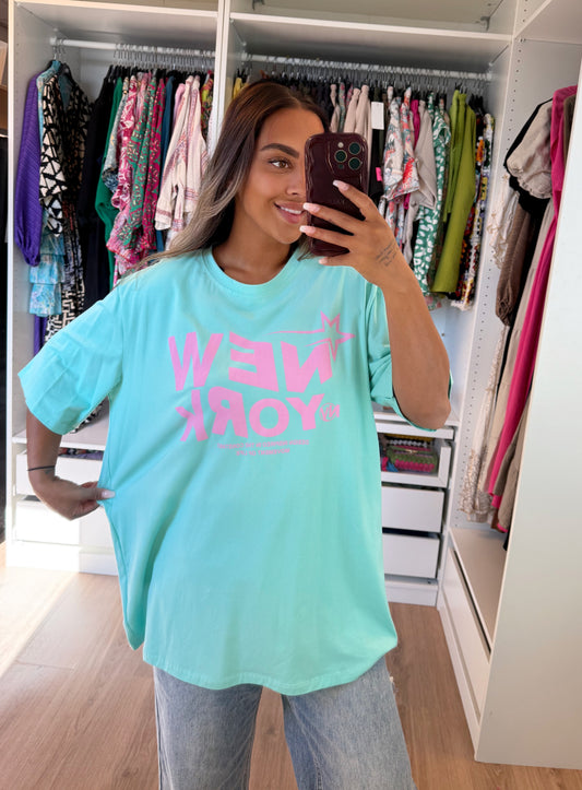 NY T-shirt mint & pink