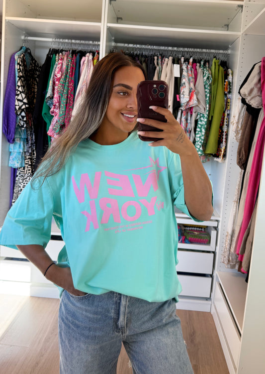NY T-shirt mint & pink
