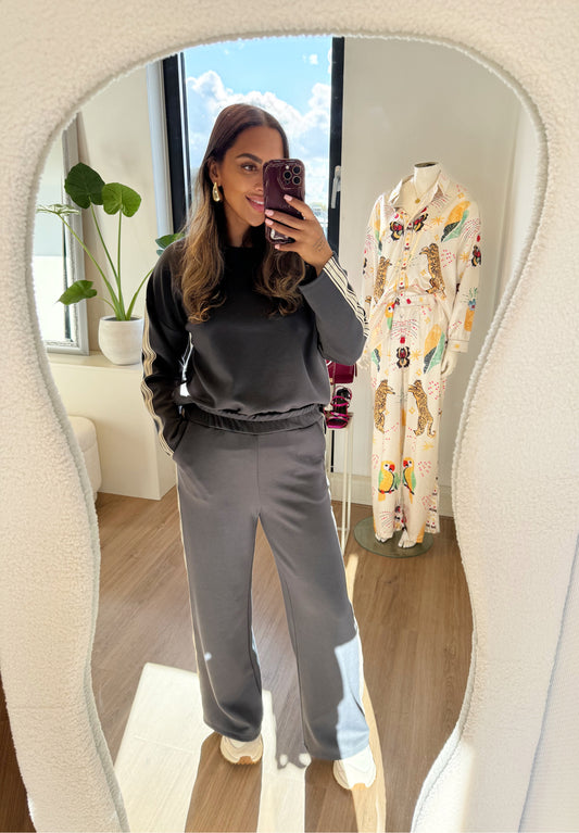 Scarlet stripe jogger set dark grey